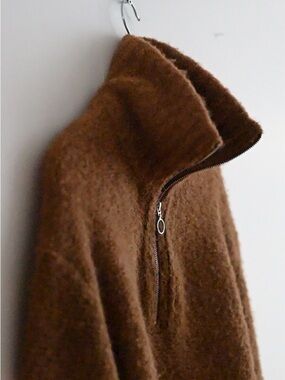 Wilfred Free Aritzia Alpaca Blend Half Zip Sweater Brown Cozy L/XL